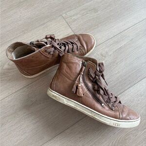 UGG Brown Leather High-Top Sneakers